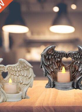 Creative Angel Wing Candlestick Silver/White Resin Tealight