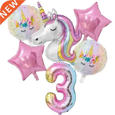 1Set Rainbow Unicorn Balloon 32 inch Number Foil Balloons 1s