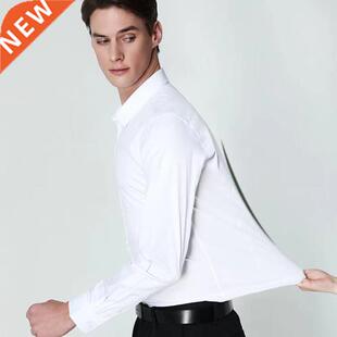 Bamboo Fiber Men White Shirt Long Sleeve Elastic Anti-wrinkl