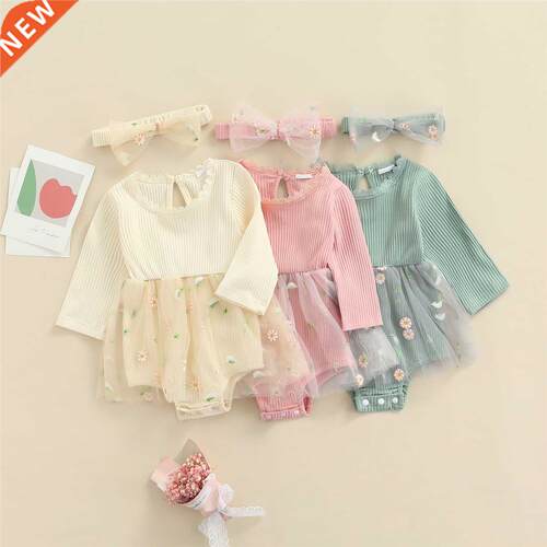 0-18M Baby Girls 2Pcs Fall Outfits Long Sleeve Rib Knit Romp