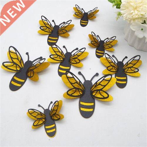12pcs/set Pearlescent Hollow 3D Bee Wall Sticker for