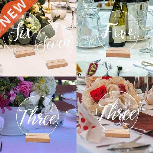 Round Acrylic Wedding Table Number Sign with Wood Holder