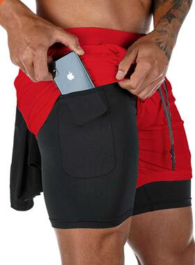 Jogging Shorts Men's 2 in 1 Sports Shorts Fitness Bodybuildi