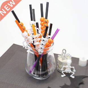 5pcs/lot Horror Skull Pumpkin Plastic Straws For Halloween