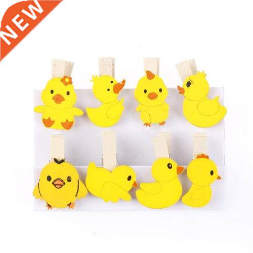 8Pcs/Set wooden photograph clip socks clamp Yellow duck