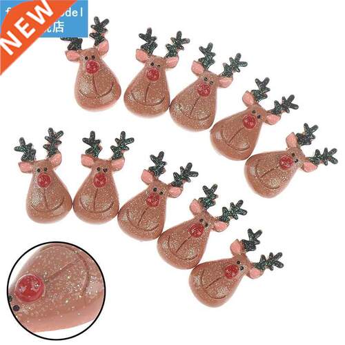 10pcs Resin Flatback Cabochon Glitter Christmas Reindeer Min