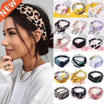 Women Headband Vintage Cross Knot Elastic Hair Bands Soft So