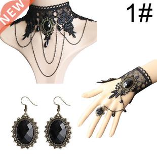 Gothic Style Jewelry Set Vintage Lace Choker Necklace Ring H