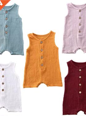 Toddler Infant Baby Girls Boys Sleeveless Buttons Solid Colo