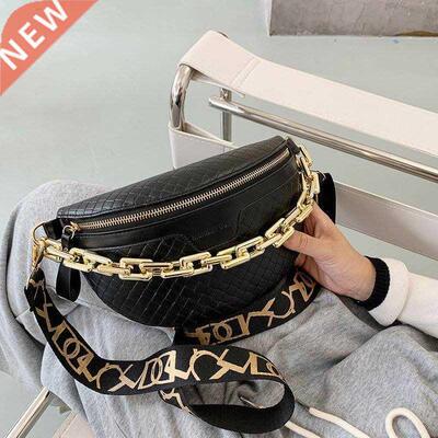 Thick Chain Womens Fanny Pack Plaid leather Waist Bag Shoul