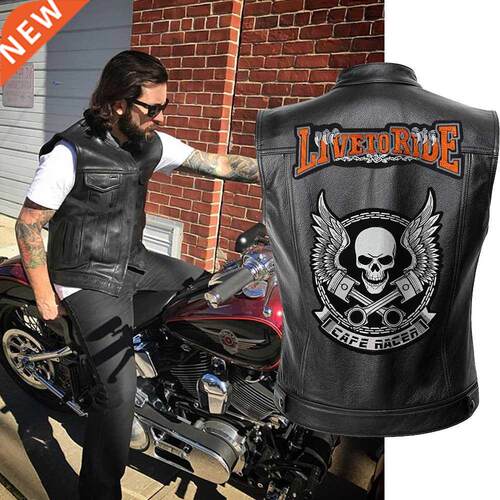 Men Biker Jackets Vest Solid Color Leather Jacket Punk Motor