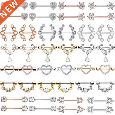 1Pair Flower Nipple Piercing Bar 14Gstainless Steel Crystal