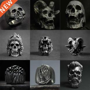 Gothic Punk Satanic Devil Skull Ring Vintage Steampunk Men&a