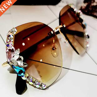 2022 Vintage Faion Oversized Rimless Sunglasses Women Famo