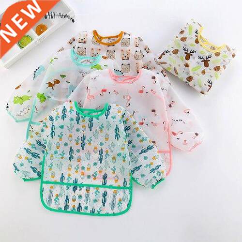 Cute Baby Feeding Bibs Kids Waterproof Long Sleeve Feeding