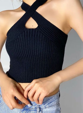 Women Halter Tops Female Knitted Off oulder Crop Tops Cros