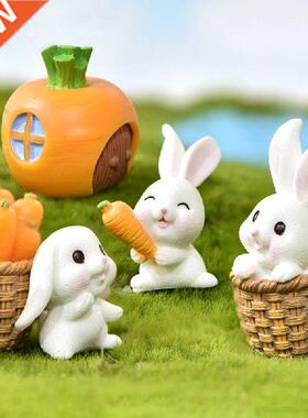 Mini Rabbits Model Statue Resin Bunny Figurine Fairy Home