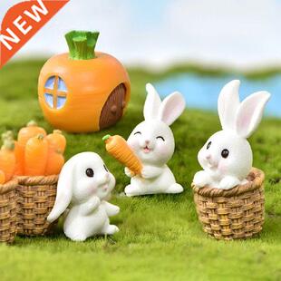 Mini Rabbits Model Statue Resin Bunny Figurine Fairy Home