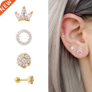 New 1 Piece Surgical steel & Copper Cz Crown Long Bar EA