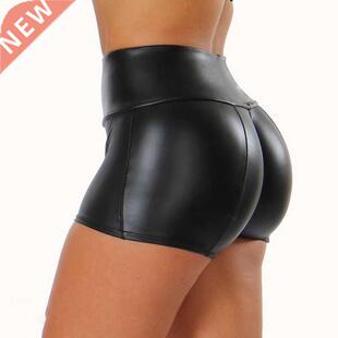 Leather Shorts Women High Waist Bodycon Push Up Black Short