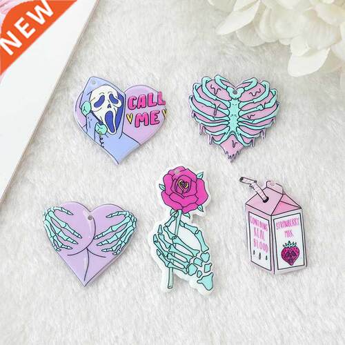 10Pcs Pastel Goth Charms Skull Rose Buttock Creepy Acrylic J