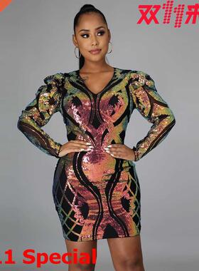 202Sexywomen'ssequindess女士大码时尚性感珠片连衣裙