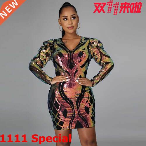 202Sexywomen'ssequindess女士大码时尚性感珠片连衣裙