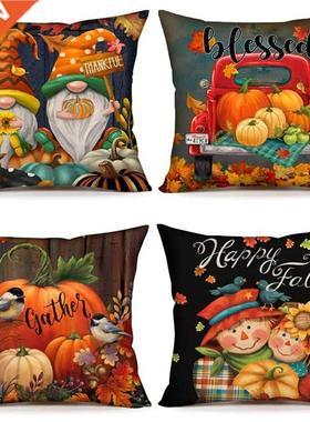 Fall Decor Pillow Covers 18X18 Inch Set of 4 Thanksgiving Ou