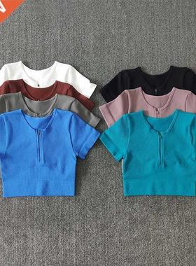 Semless Yog Shirts Zipper Short Sleeve Workout Tops Women