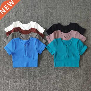 Semless Yog Shirts Zipper Short Sleeve Workout Tops Women