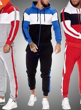2022 Spring Autumn Men's Hooded Patchwork Sports Hoodeis Set