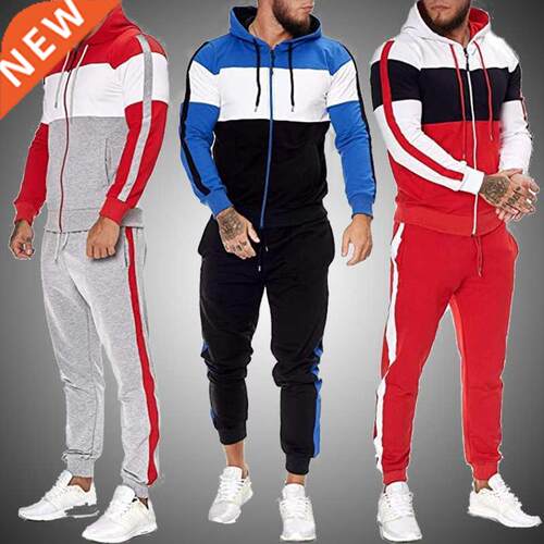 2022 Spring Autumn Men's Hooded Patchwork Sports Hoodeis Set
