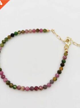 Faceted Colorful Tourmaline Bracelet cate Adjustable 14K Gol
