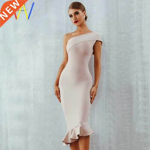 2021 Women Bandage off Shoulder Ruffles Evening Party Dress