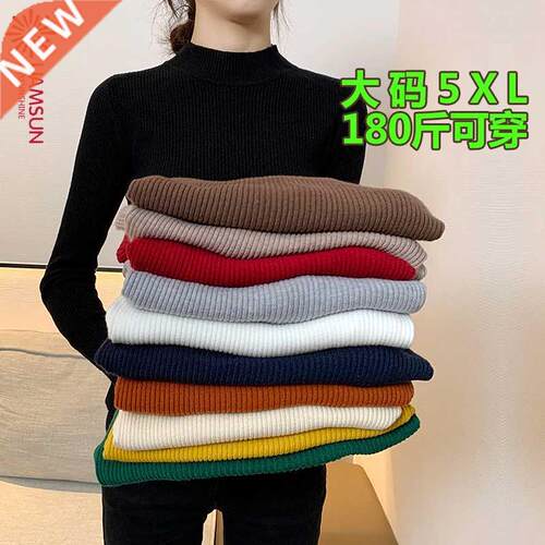 Women Sweater knit tops Half height collar大码毛衣180斤穿5XL