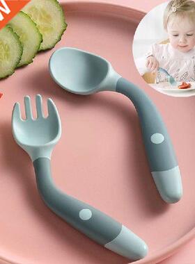 2PCS Silicone Spoon Fork for Baby Utensils Set Auxiliary