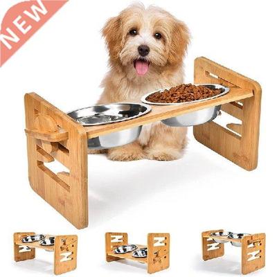 Bamboo Elevated Dog Bowls with Stand Adjustable Raised