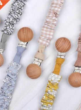 Cotton Linen Baby Pacifier Clip Chain Beech Wood Pacifier Cl