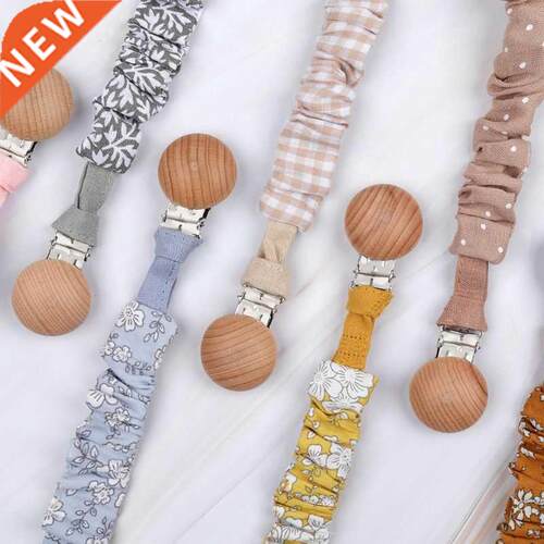 Cotton Linen Baby Pacifier Clip Chain Beech Wood Pacifier Cl