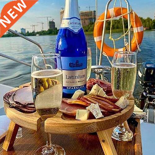Wooden Outdoor Folding Picnic Table With Glass Holder Round