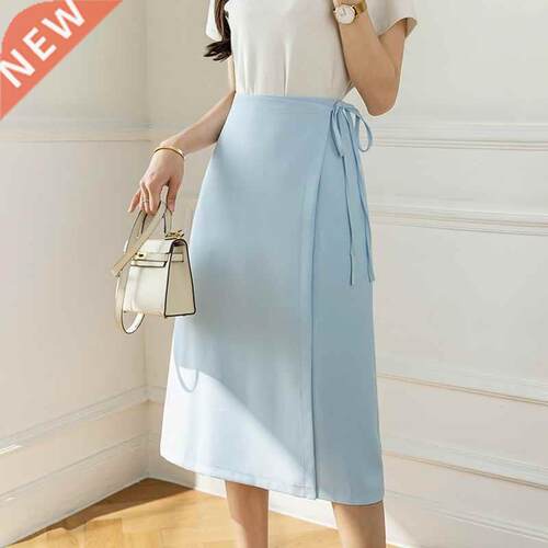 High waist midi skirts for women 2022 new summer back slit o