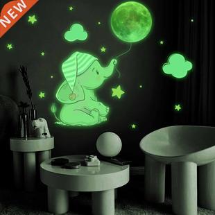 Baby Elephant Moon Luminous Wall Sticker For Baby Kids Room