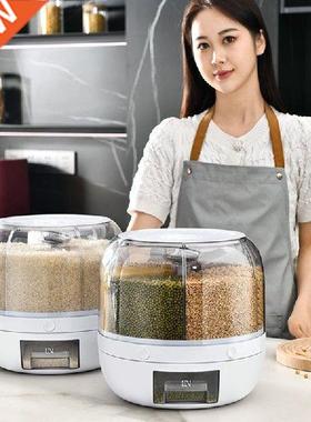 Rotating Rice Bucket Household Compartment Cereal And Flour