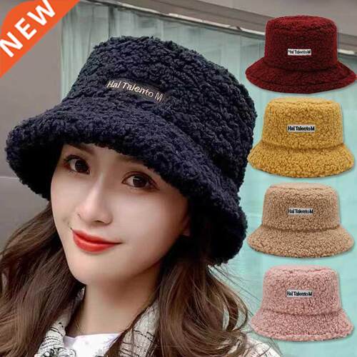 Winter Faux Fur Bucket Hat Lamb Warm For Women Lady Thicken