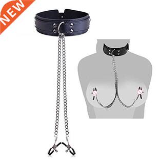 G Spot Faux Leather Choker Collar With Nipple Breast Clamp C