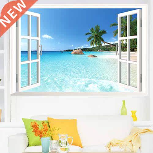 Large Removable Beach Sea 3D Window View Scenery Wall