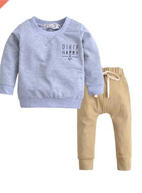 Baby boys clothes Kids Long Sleeve Cotton Grey Sweater+Khaki