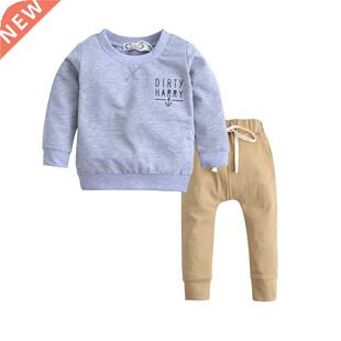 Baby boys clothes Kids Long Sleeve Cotton Grey Sweater+Khaki