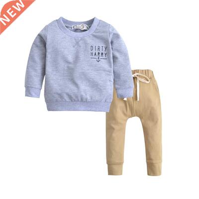 Baby boys clothes Kids Long Sleeve Cotton Grey Sweater+Khaki
