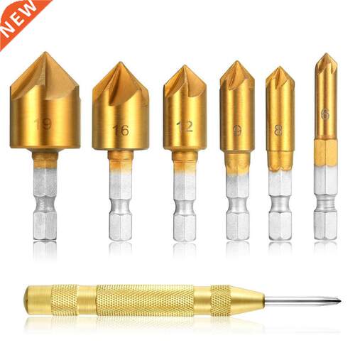 6pcs Hex Shank Five-blade Chamfering Drill Bit Carbon Titani